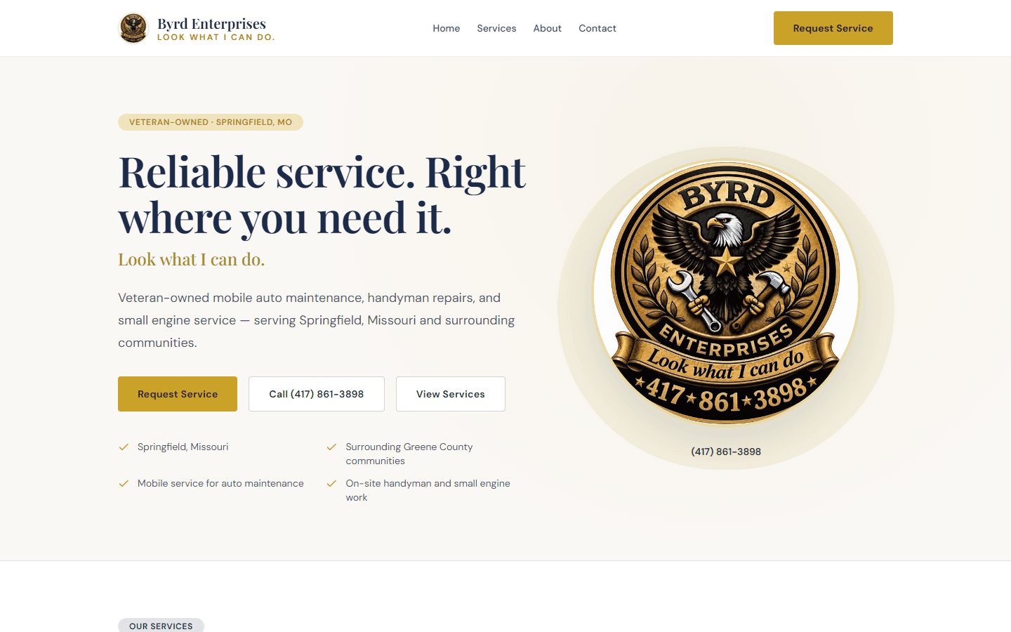Byrd Enterprises production homepage screenshot